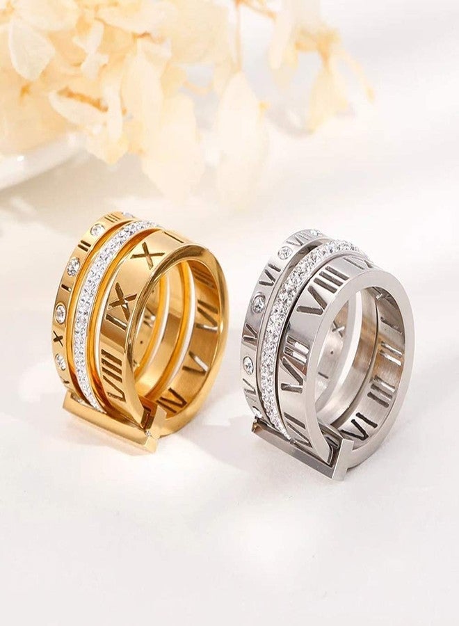 SINLEO Stainless Steel CZ Zirconia Roman Numeral Ring for Women 3 in 1 Trinity Wedding Band Spinner Rings Gold Size 7.5 - Image 4